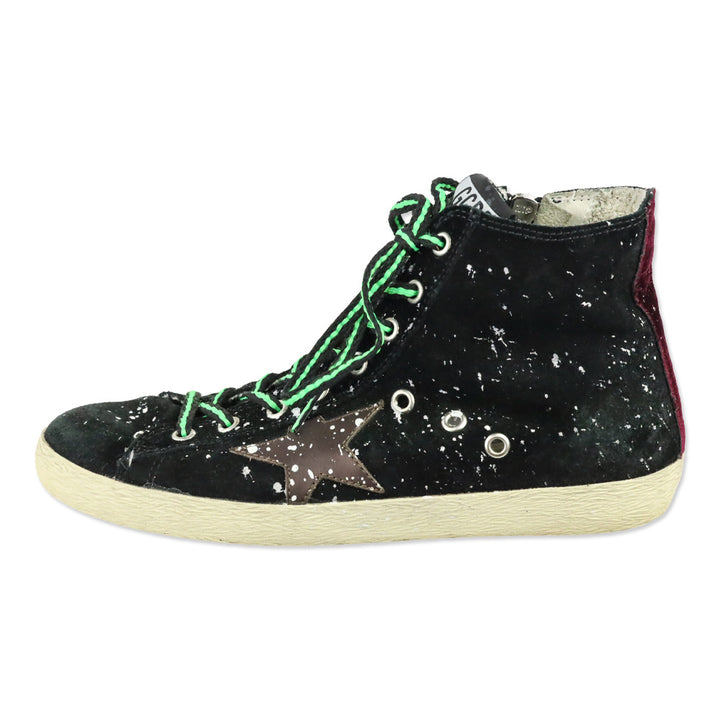 Golden Goose Francy Black Suede Paint Splatter High-Top Sneaker