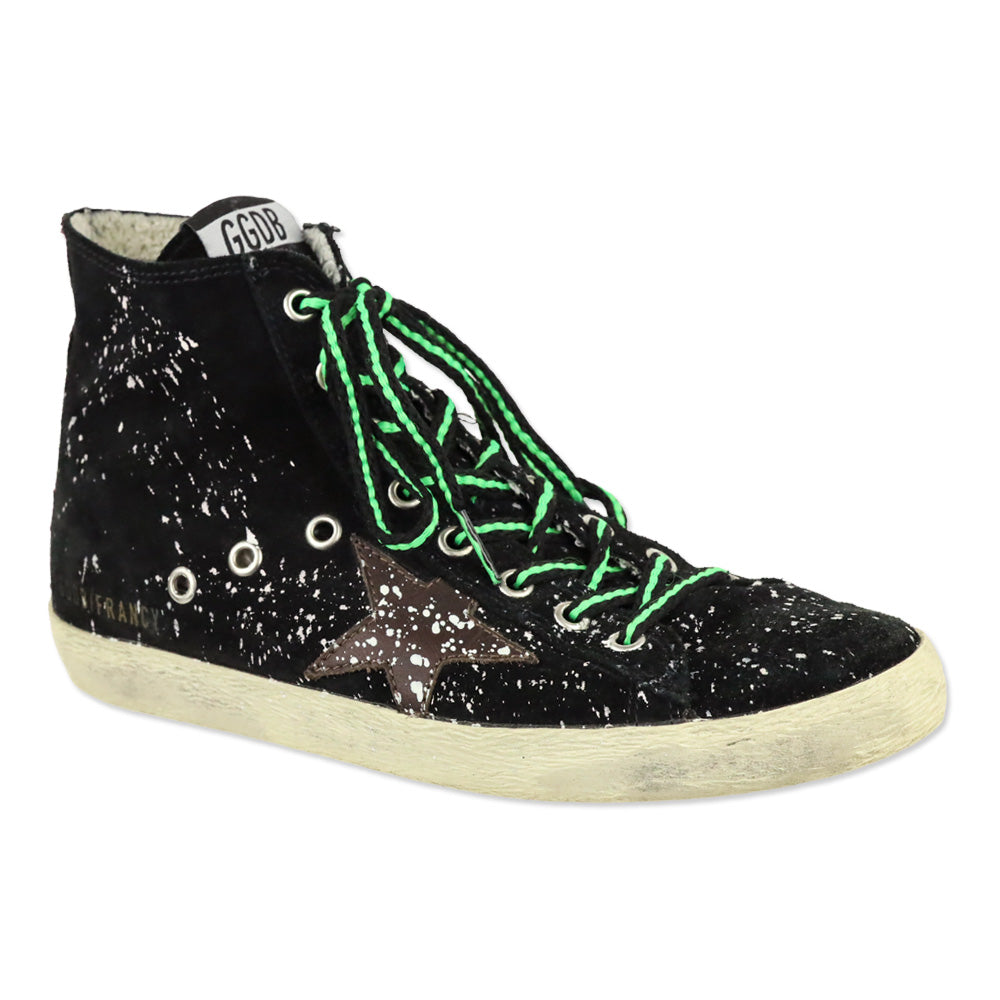 Golden Goose Francy Black Suede Paint Splatter High-Top Sneaker