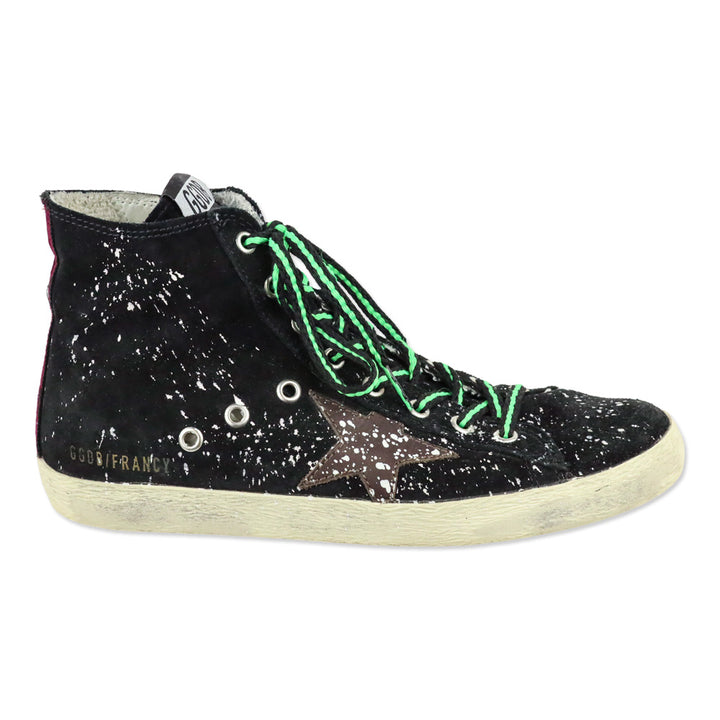 Golden Goose Francy Black Suede Paint Splatter High-Top Sneaker