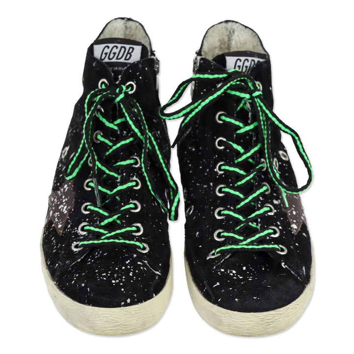 Golden Goose Francy Black Suede Paint Splatter High-Top Sneaker