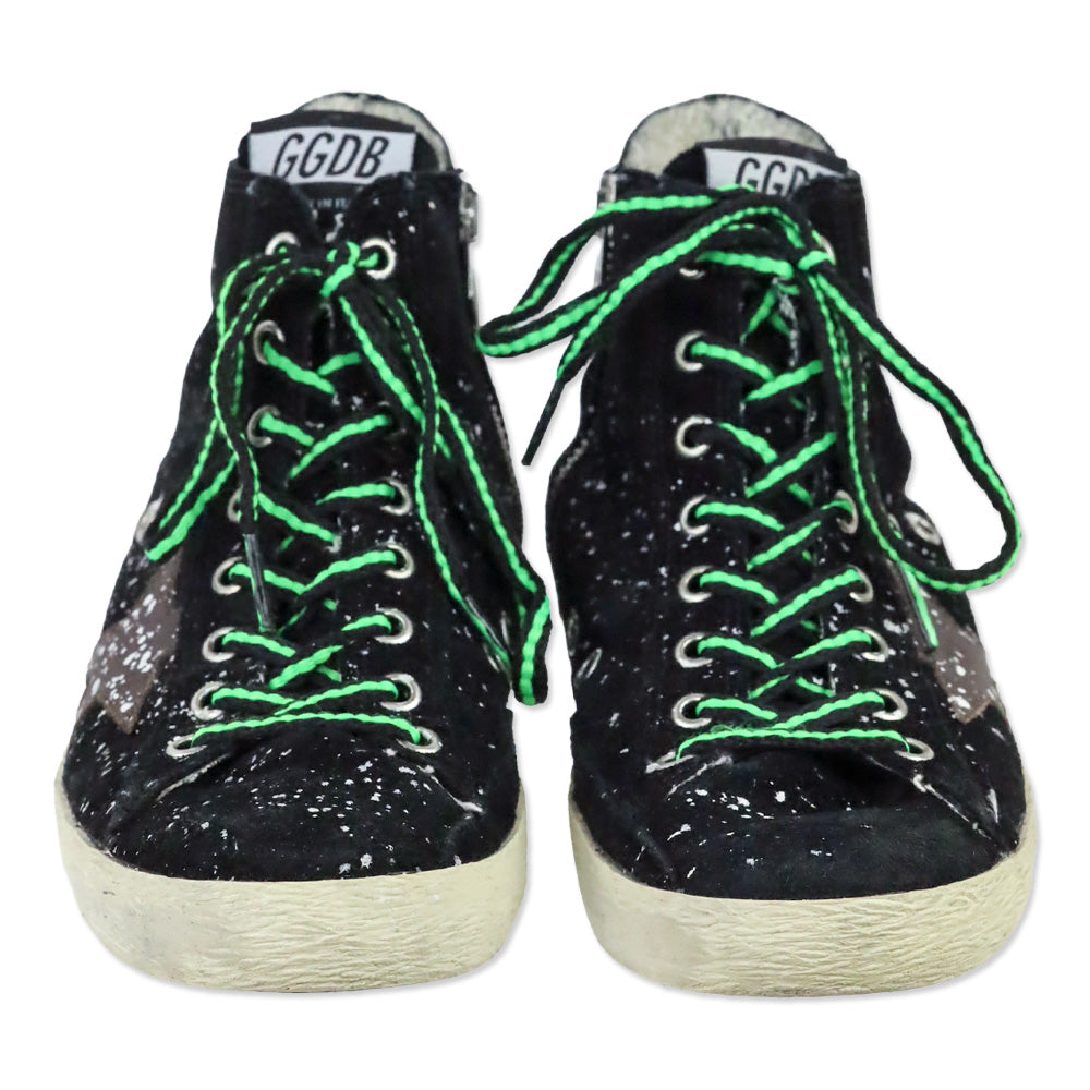 Golden Goose Francy Black Suede Paint Splatter High-Top Sneaker