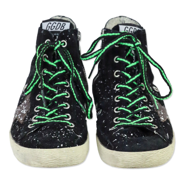 Golden Goose Francy Black Suede Paint Splatter High-Top Sneaker