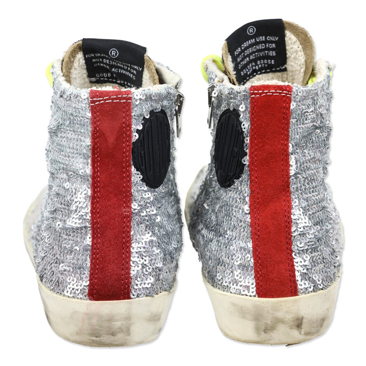 Golden Goose Francy Sneakers with silver sequins and leopard print pony skin