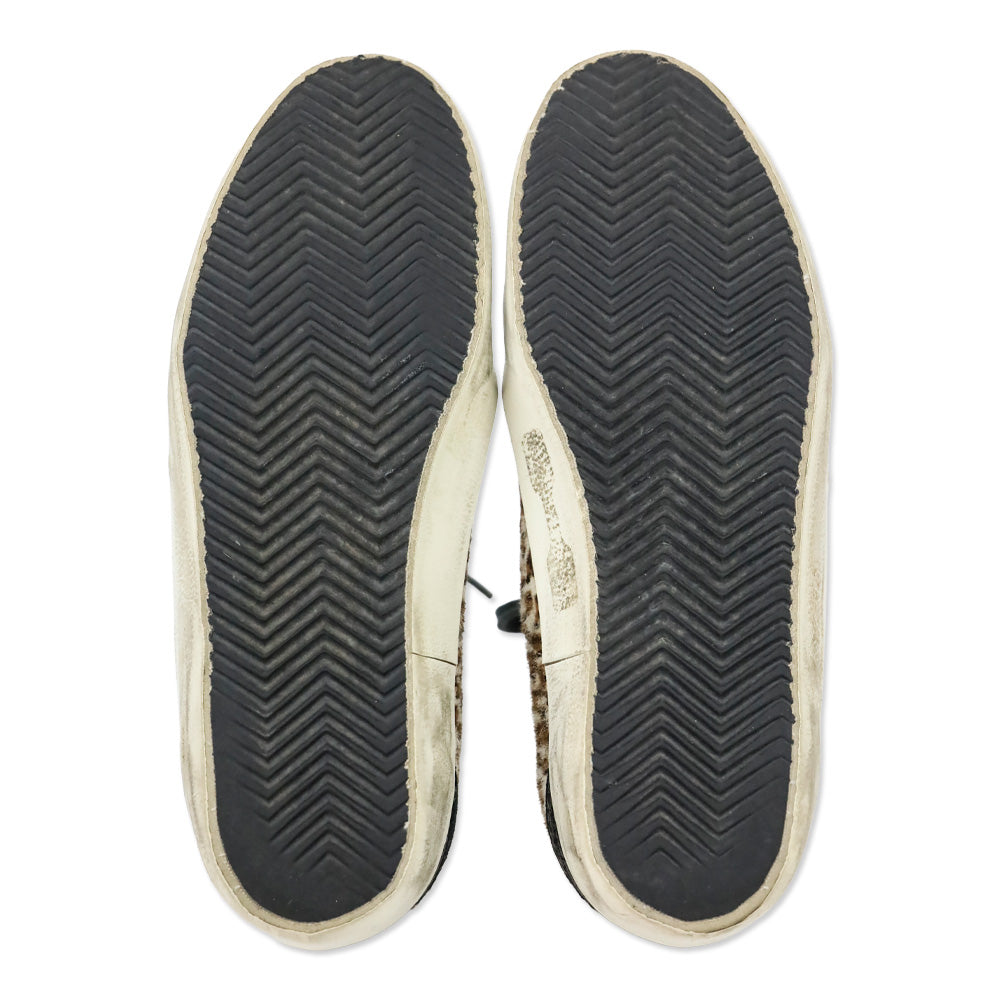 Golden Goose Leopard Pony Hair/Gold Mid Star Sneakers