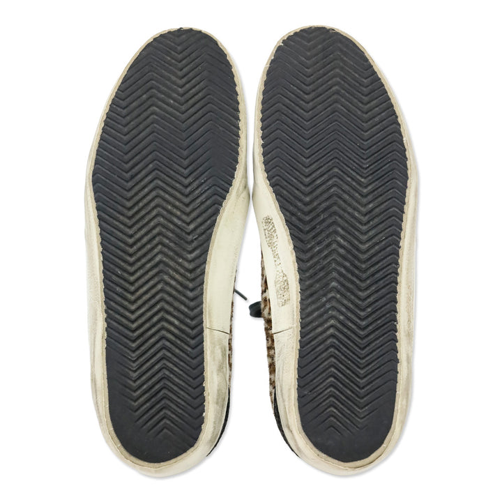 Golden Goose Leopard Pony Hair/Gold Mid Star Sneakers