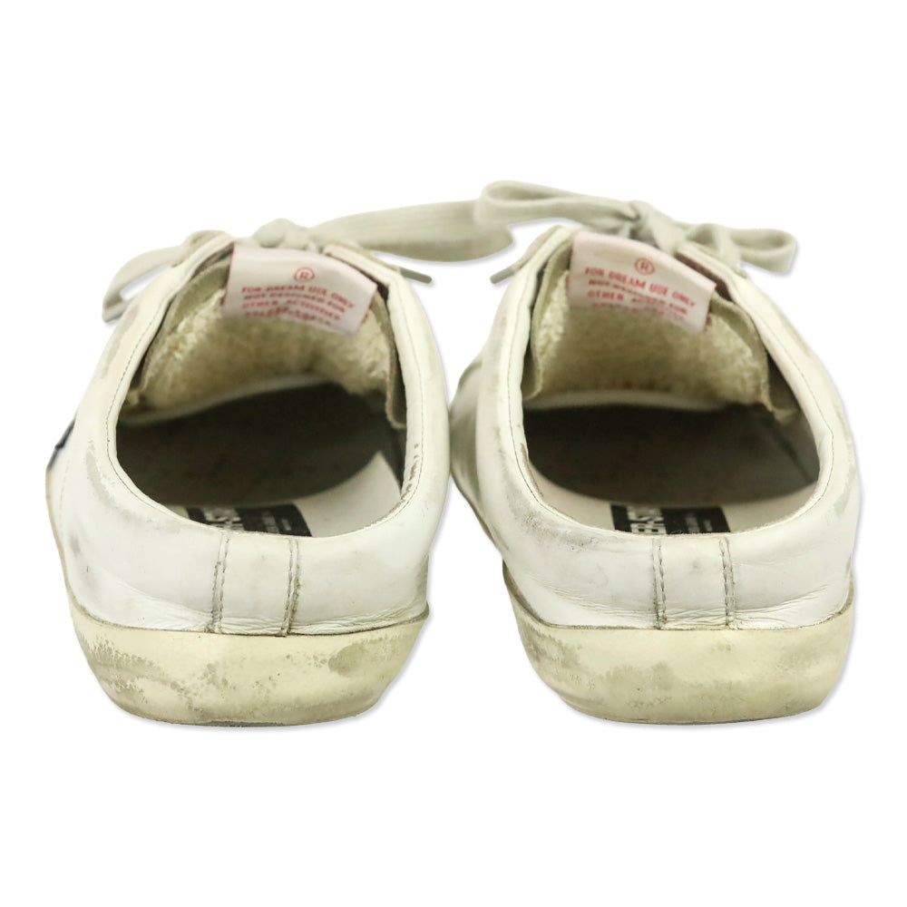 Golden Goose Super-Star Sabot with a Blue glitter star and suede tongue