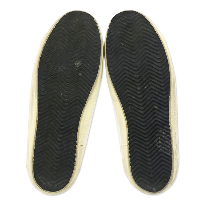 Golden Goose Super-Star Sabot with a Blue glitter star and suede tongue