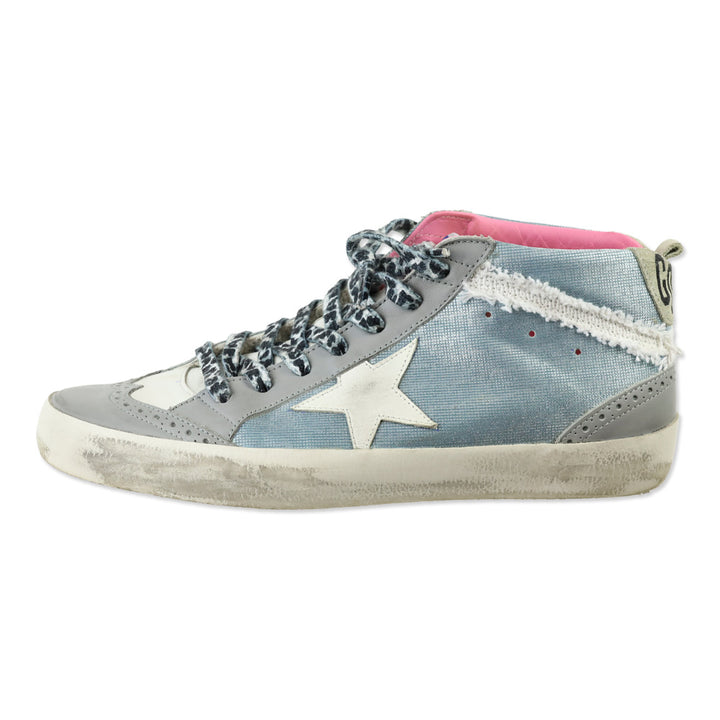 Golden Goose Midstar Light Blue Glitter & White Wing-Tip Sneaker
