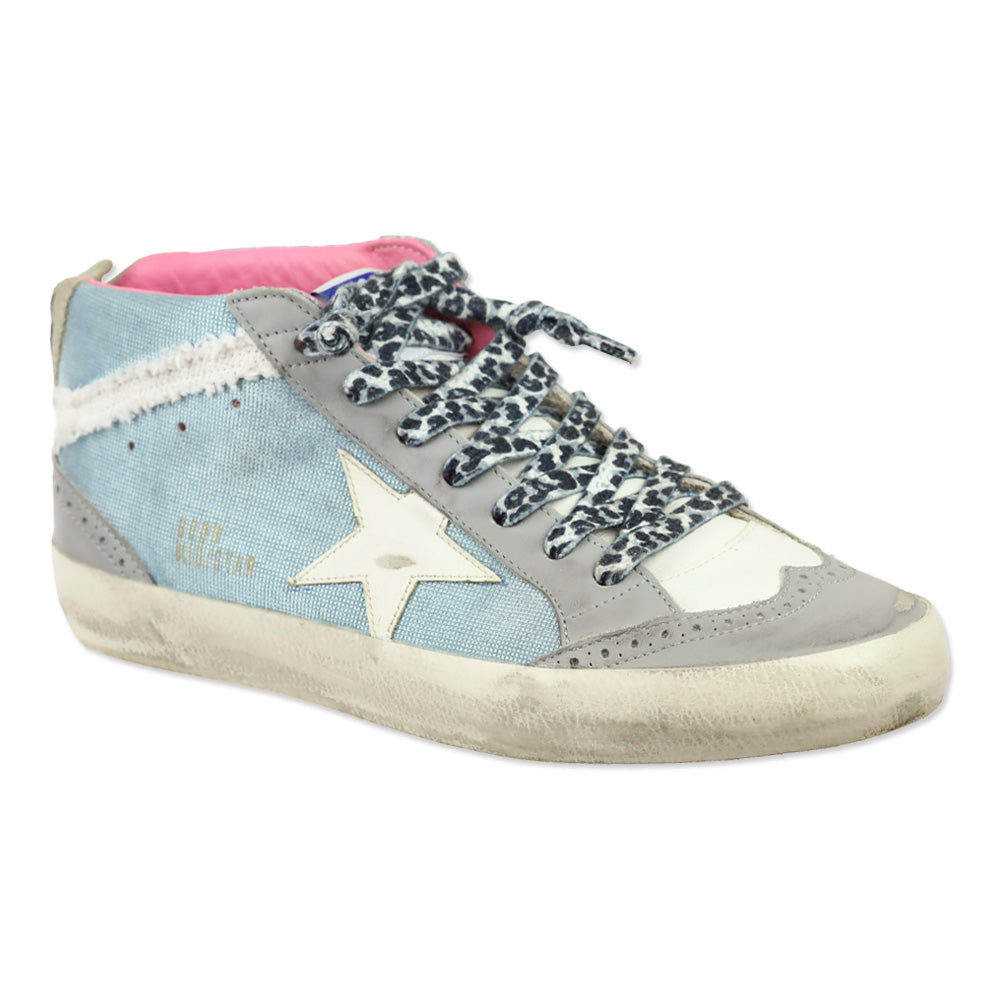 Golden Goose Midstar Light Blue Glitter & White Wing-Tip Sneaker
