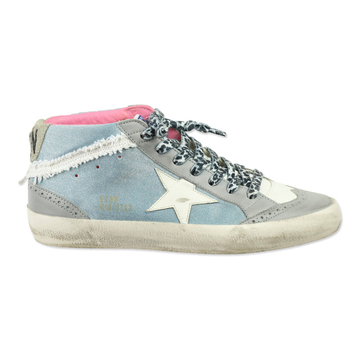 Golden Goose Midstar Light Blue Glitter & White Wing-Tip Sneaker