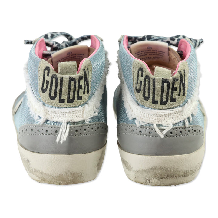 Golden Goose Midstar Light Blue Glitter & White Wing-Tip Sneaker