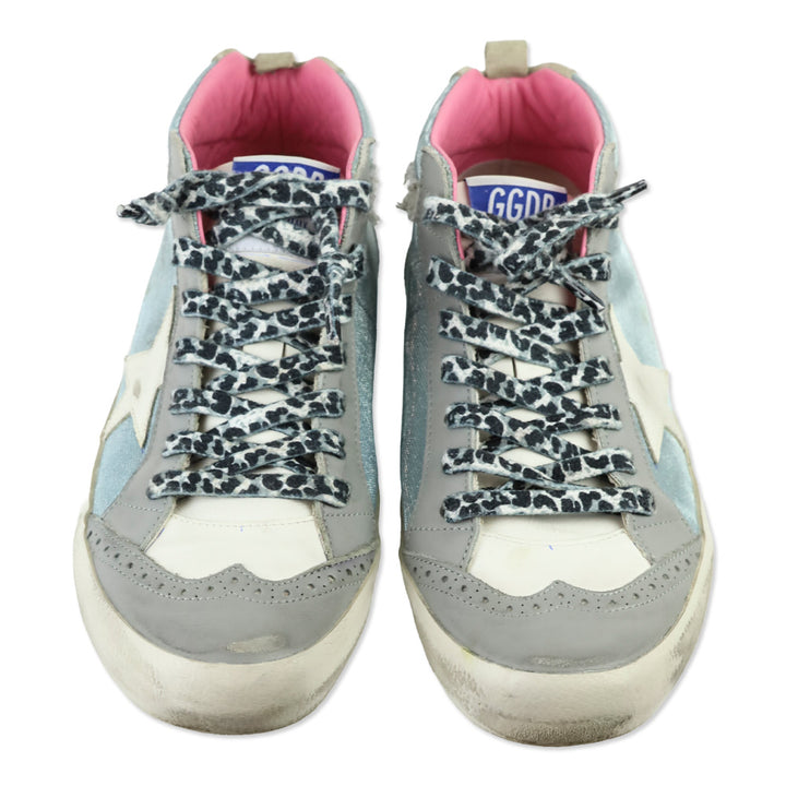 Golden Goose Midstar Light Blue Glitter & White Wing-Tip Sneaker