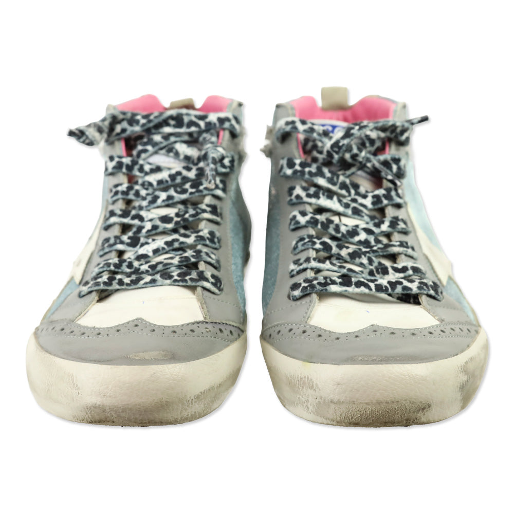 Golden Goose Midstar Light Blue Glitter & White Wing-Tip Sneaker