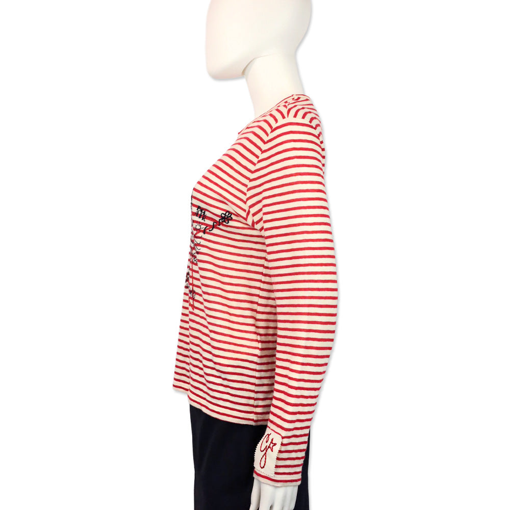Golden Goose Red & Ecru Striped Embroidered Long-Sleeve Shirt