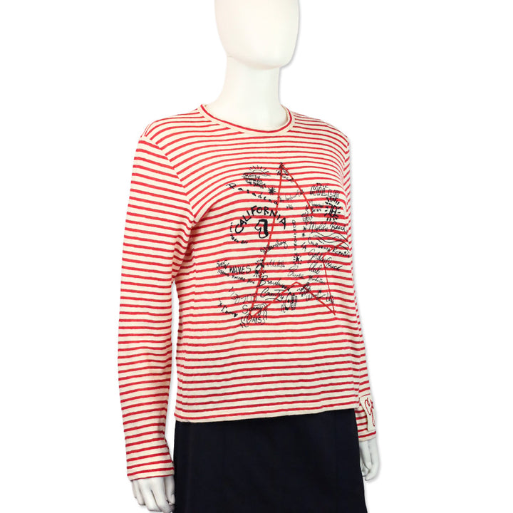 Golden Goose Red & Ecru Striped Embroidered Long-Sleeve Shirt