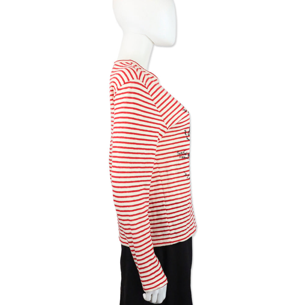 Golden Goose Red & Ecru Striped Embroidered Long-Sleeve Shirt