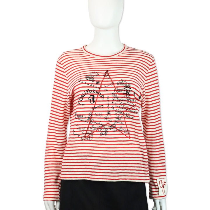 Golden Goose Red & Ecru Striped Embroidered Long-Sleeve Shirt