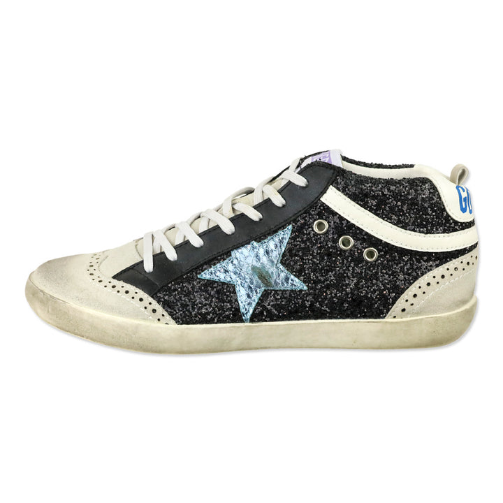 Golden Goose Mid Star Black Glitter Blue Star Sneaker