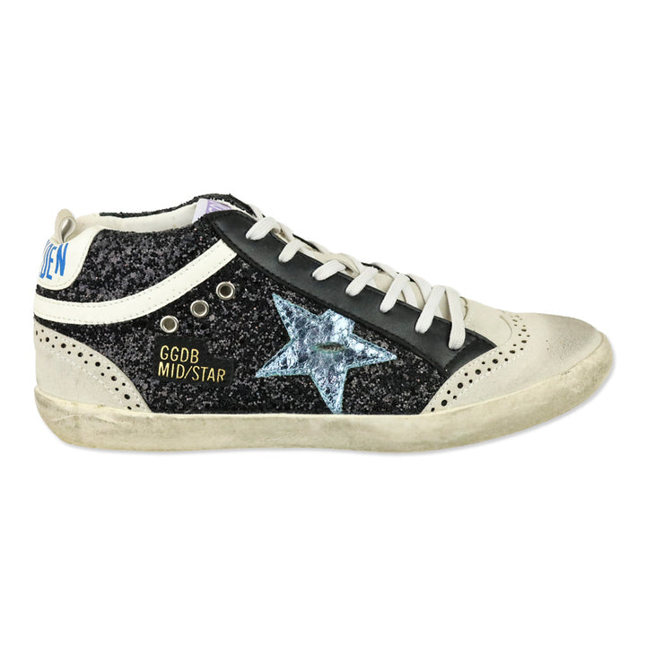 Golden Goose Mid Star Black Glitter Blue Star Sneaker