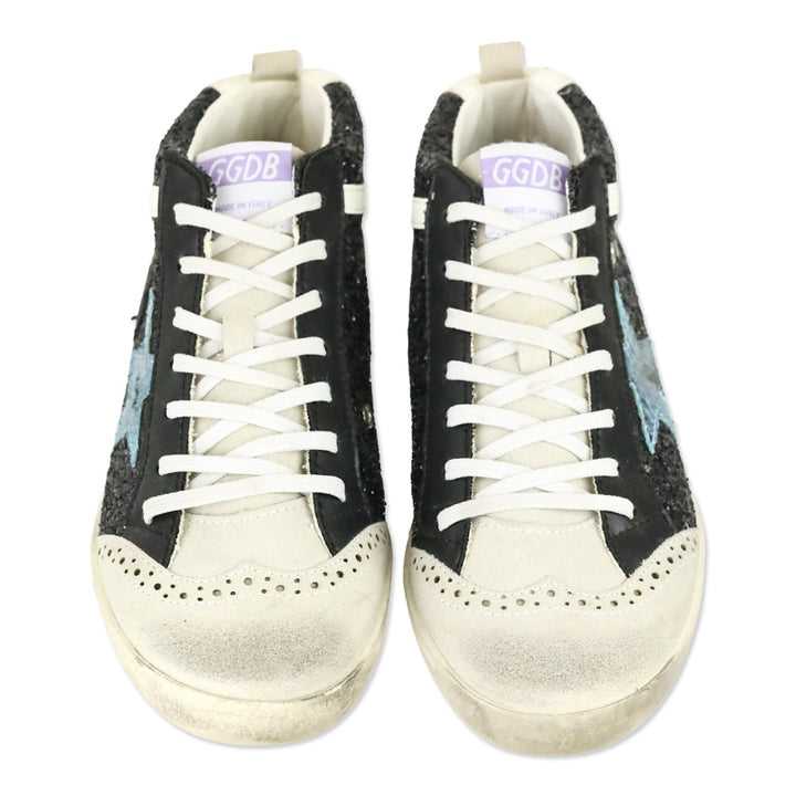 Golden Goose Mid Star Black Glitter Blue Star Sneaker