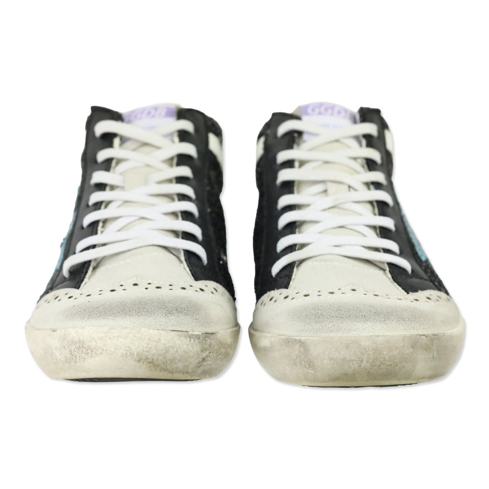 Golden Goose Mid Star Black Glitter Blue Star Sneaker