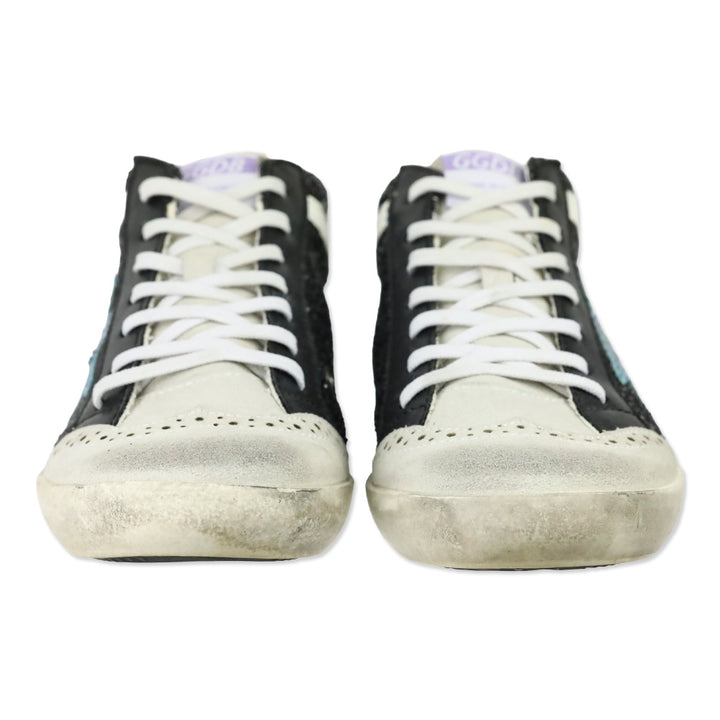 Golden Goose Mid Star Black Glitter Blue Star Sneaker