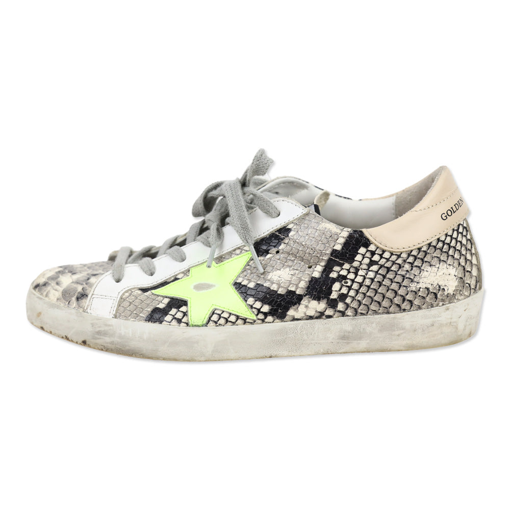 Golden Goose Super-Star Snakeskin Leather Neon Green Star Low Top Sneaker