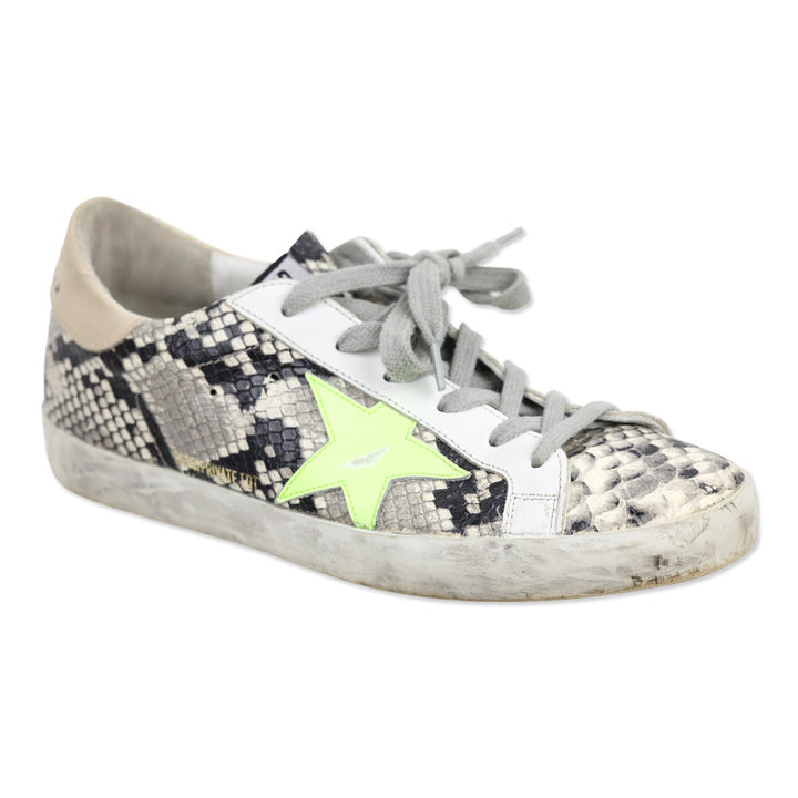 Golden Goose Super-Star Snakeskin Leather Neon Green Star Low Top Sneaker