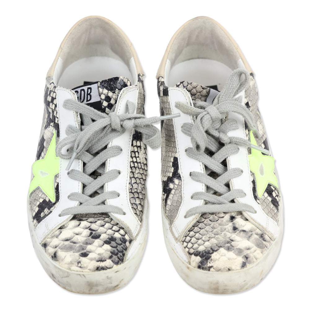 Golden Goose Super-Star Snakeskin Leather Neon Green Star Low Top Sneaker