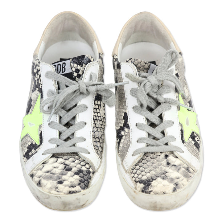 Golden Goose Super-Star Snakeskin Leather Neon Green Star Low Top Sneaker