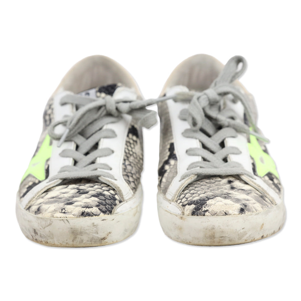 Golden Goose Super-Star Snakeskin Leather Neon Green Star Low Top Sneaker
