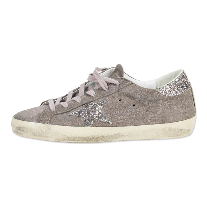 Golden Goose Super Star Purple Suede Glitter Sneakers