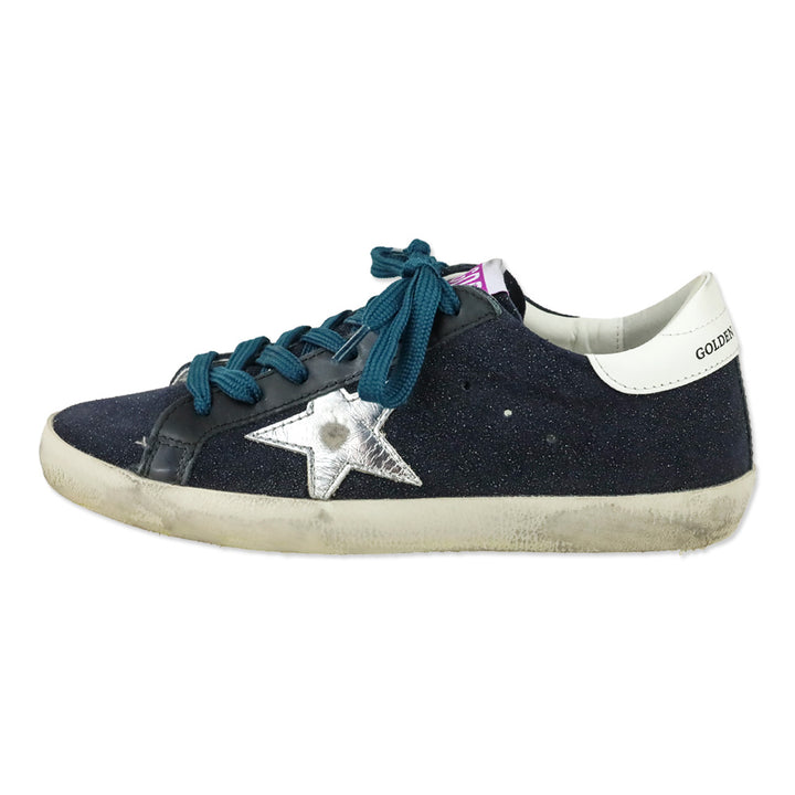 Golden Goose Superstar Black Resined Suede Silver Star Low-Top Sneakers