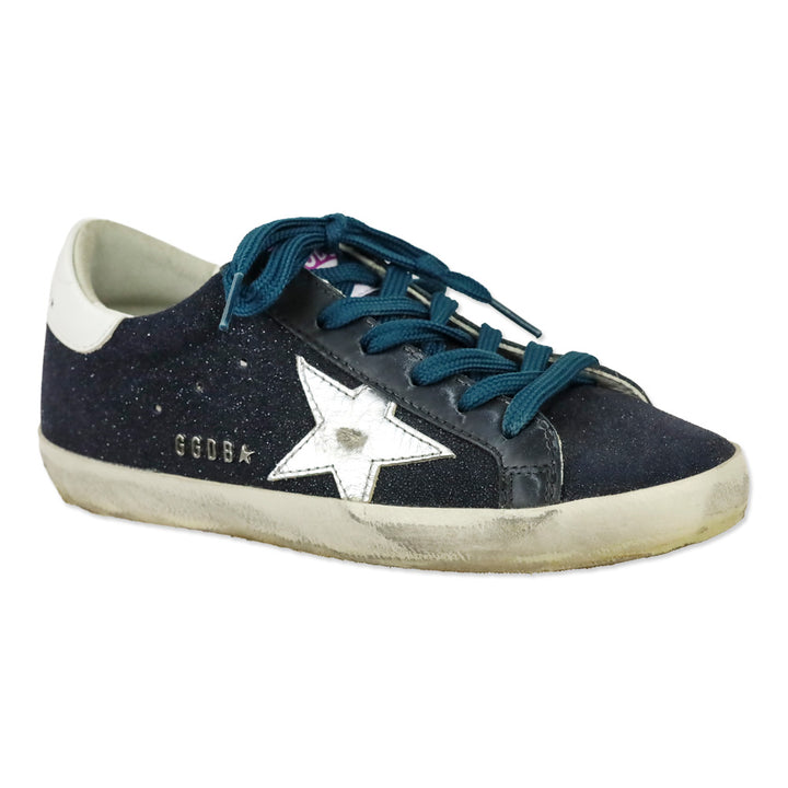 Golden Goose Superstar Black Resined Suede Silver Star Low-Top Sneakers