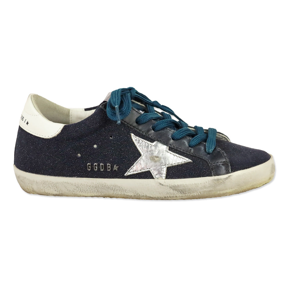 Golden Goose Superstar Black Resined Suede Silver Star Low-Top Sneakers