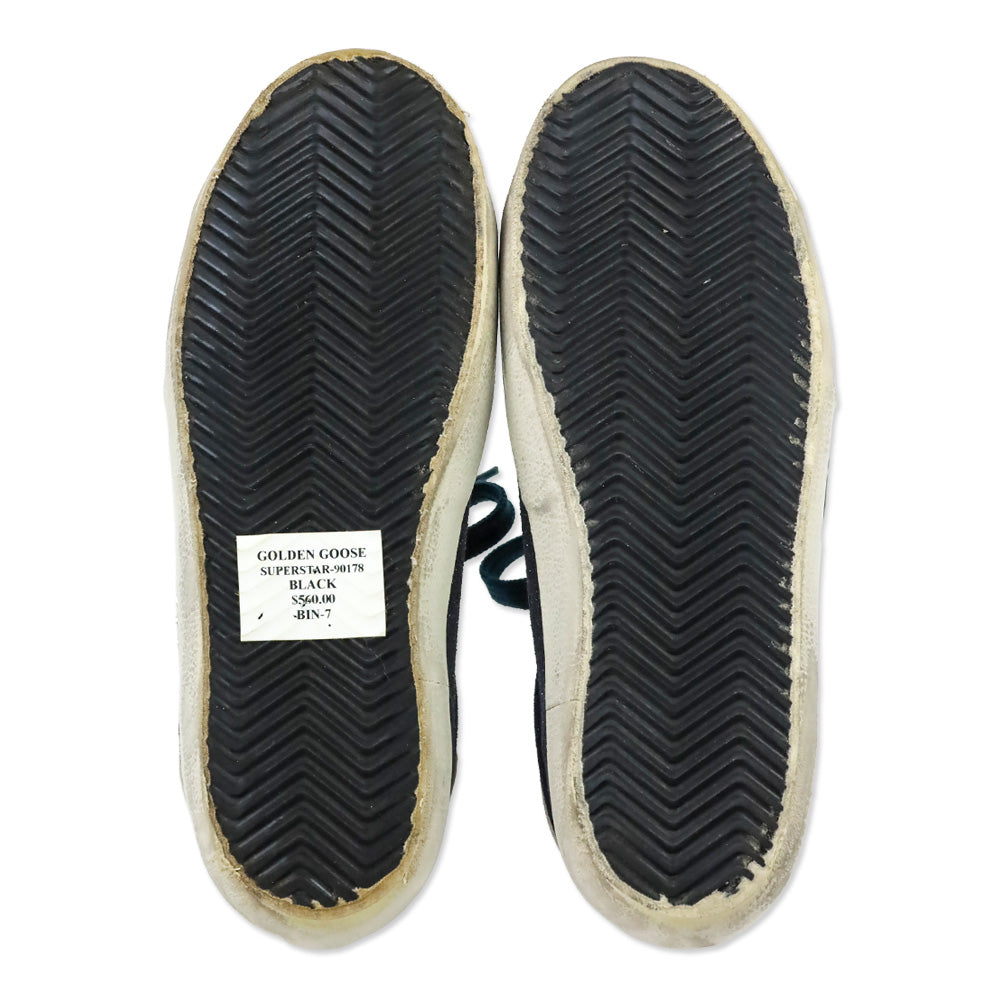 Golden Goose Superstar Black Resined Suede Silver Star Low-Top Sneakers