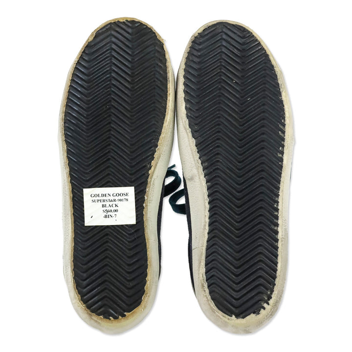 Golden Goose Superstar Black Resined Suede Silver Star Low-Top Sneakers