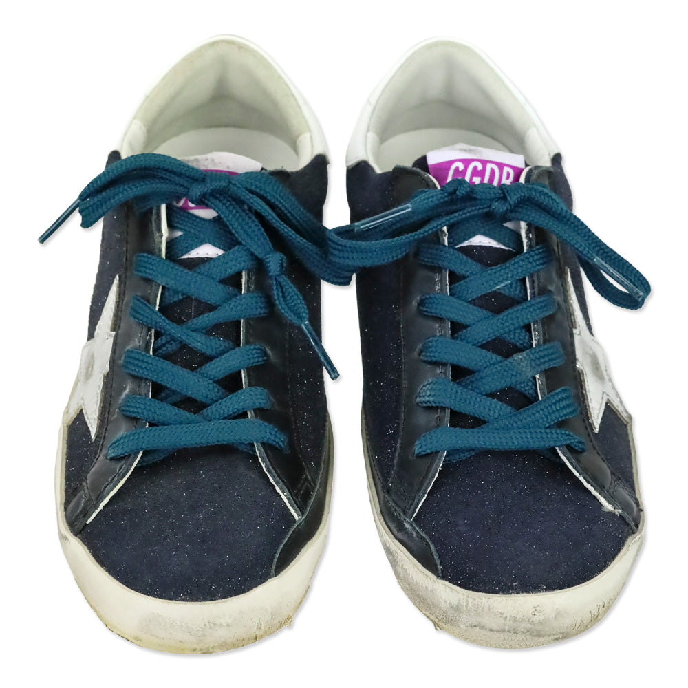 Golden Goose Superstar Black Resined Suede Silver Star Low-Top Sneakers
