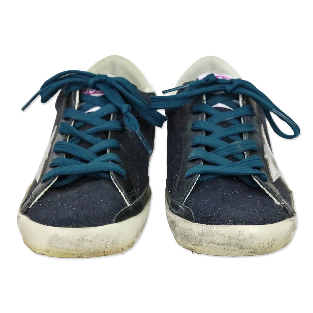 Golden Goose Superstar Black Resined Suede Silver Star Low-Top Sneakers