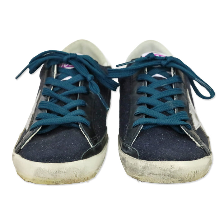 Golden Goose Superstar Black Resined Suede Silver Star Low-Top Sneakers