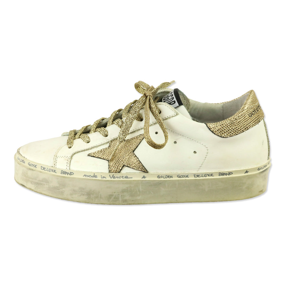 Golden Goose White Leather/Gold Croc Embossed Private Edition Hi-Star Sneakers