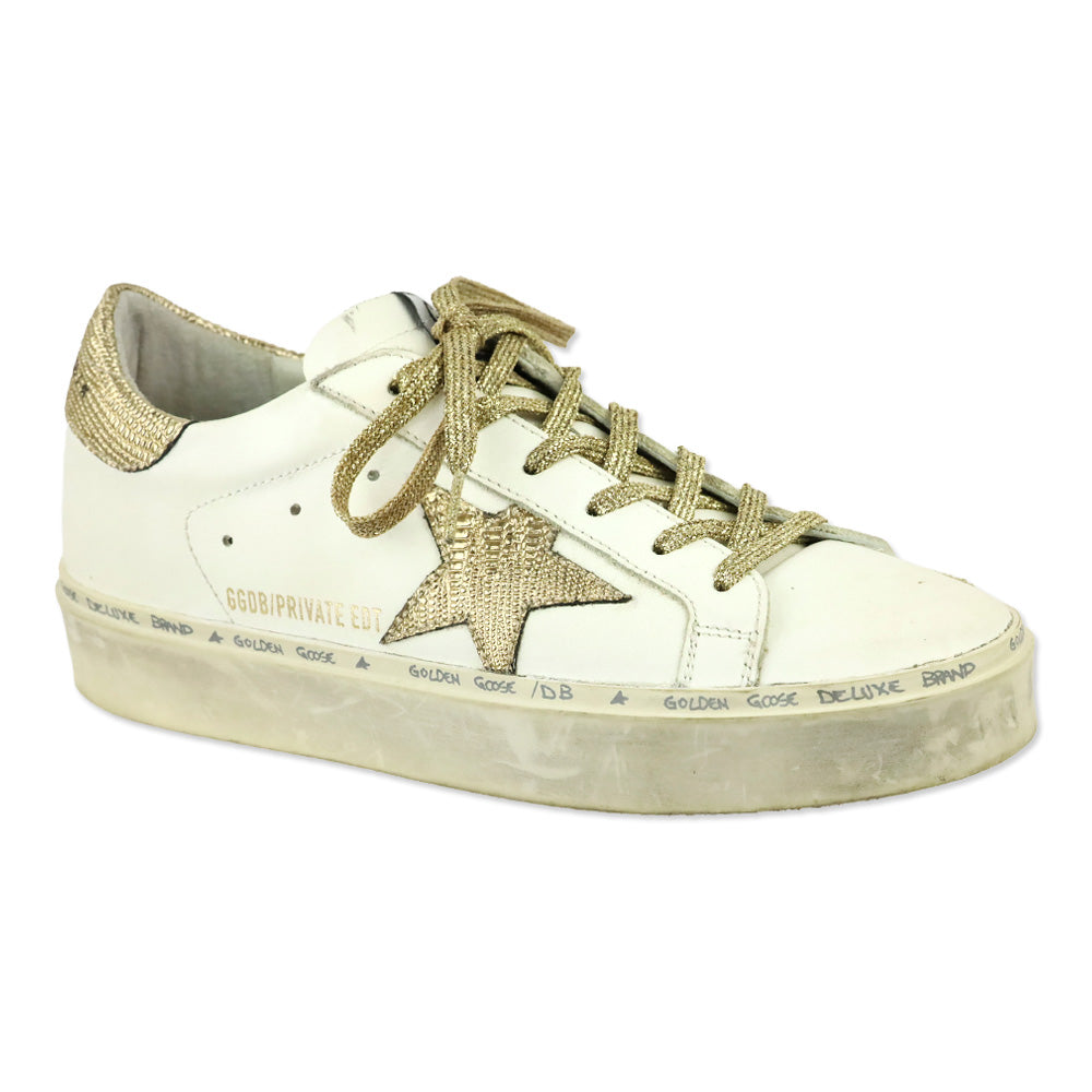Golden Goose White Leather/Gold Croc Embossed Private Edition Hi-Star Sneakers
