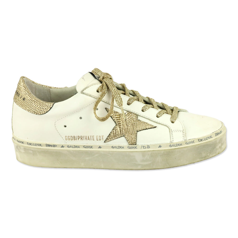 Golden Goose White Leather/Gold Croc Embossed Private Edition Hi-Star Sneakers