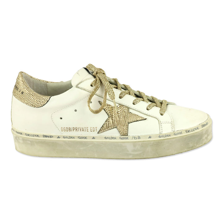Golden Goose White Leather/Gold Croc Embossed Private Edition Hi-Star Sneakers