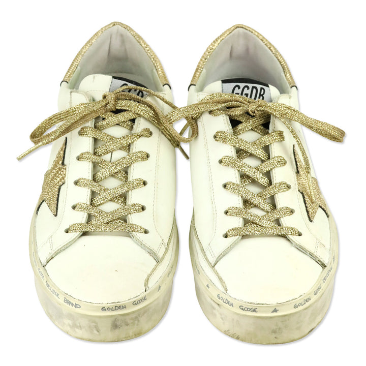 Golden Goose White Leather/Gold Croc Embossed Private Edition Hi-Star Sneakers