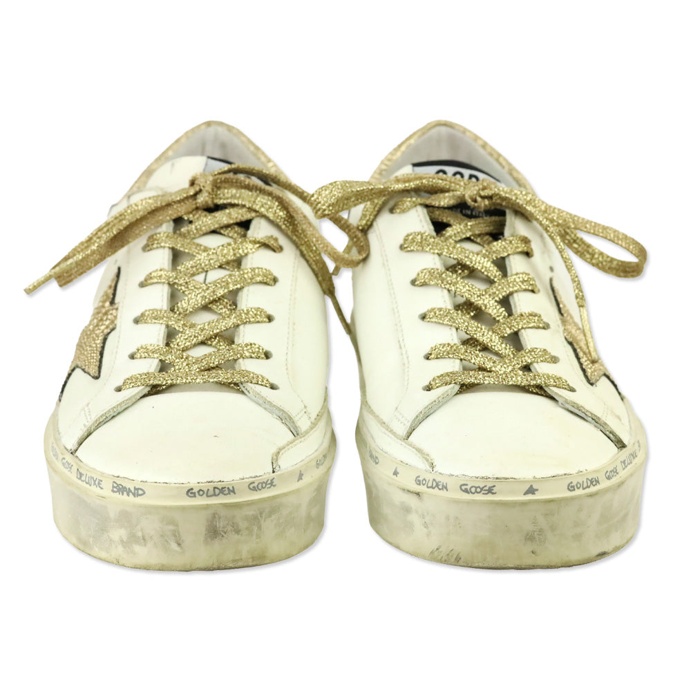 Golden Goose White Leather/Gold Croc Embossed Private Edition Hi-Star Sneakers