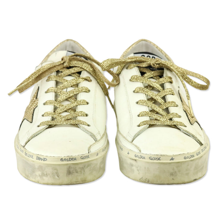 Golden Goose White Leather/Gold Croc Embossed Private Edition Hi-Star Sneakers