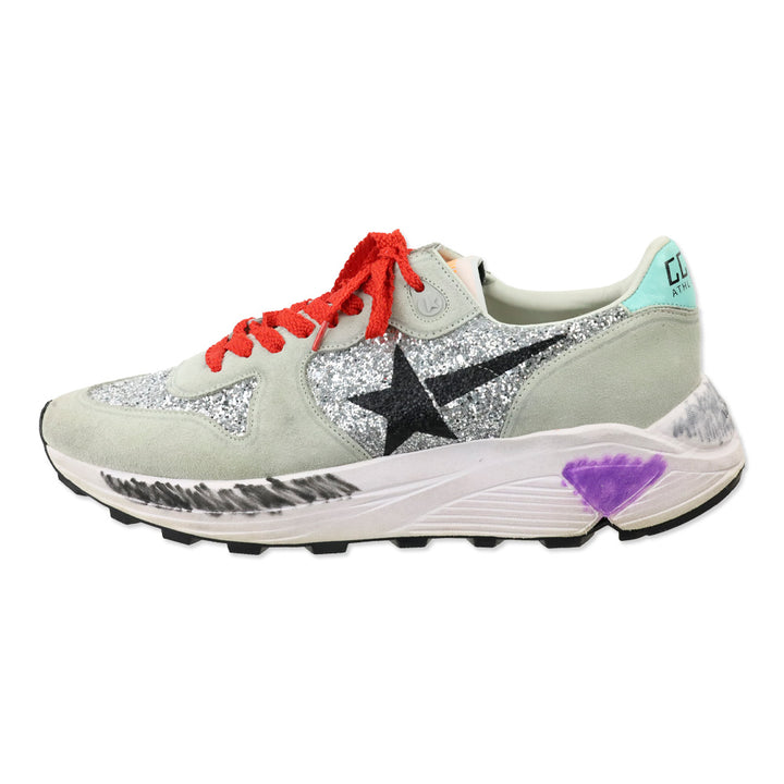 Golden Goose White Raven Glitter Star Grey Suede Sneakers
