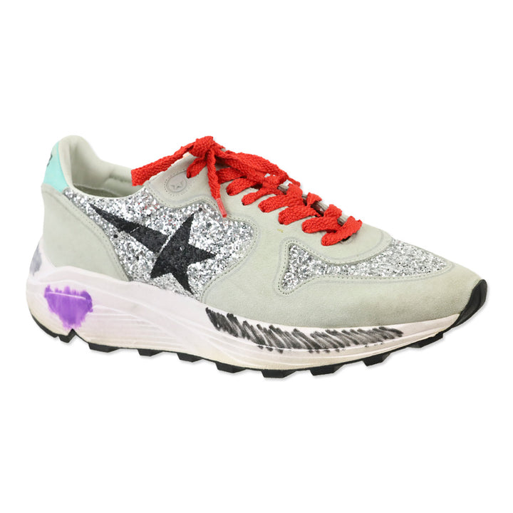 Golden Goose White Raven Glitter Star Grey Suede Sneakers