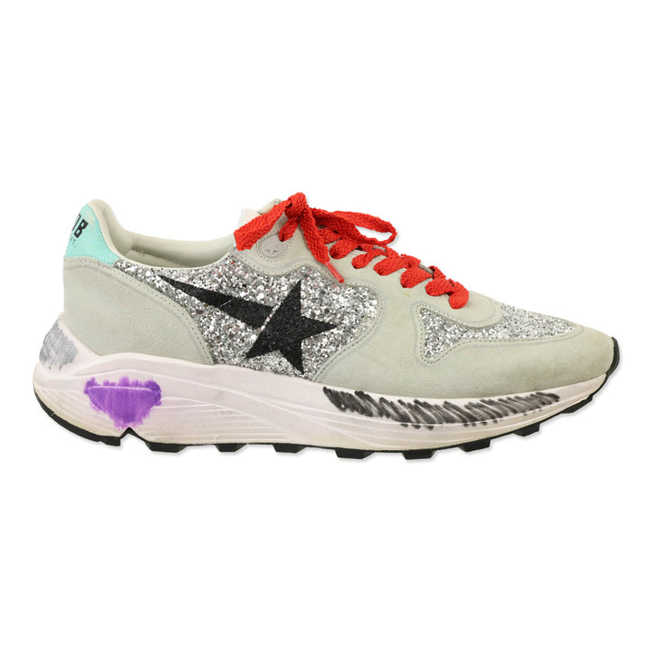 Golden Goose White Raven Glitter Star Grey Suede Sneakers